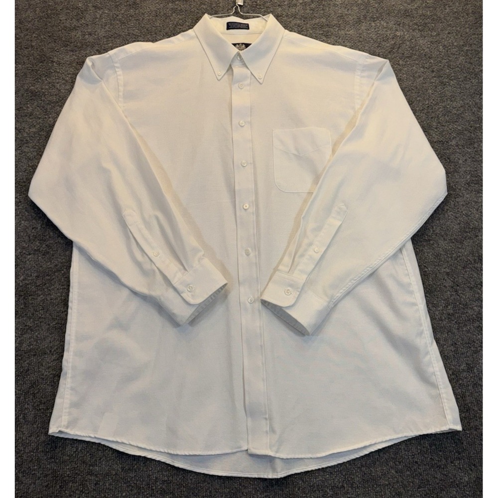 Stafford White Oxford Cloth Button Front Dress Shirt Men's Size 17.5 35